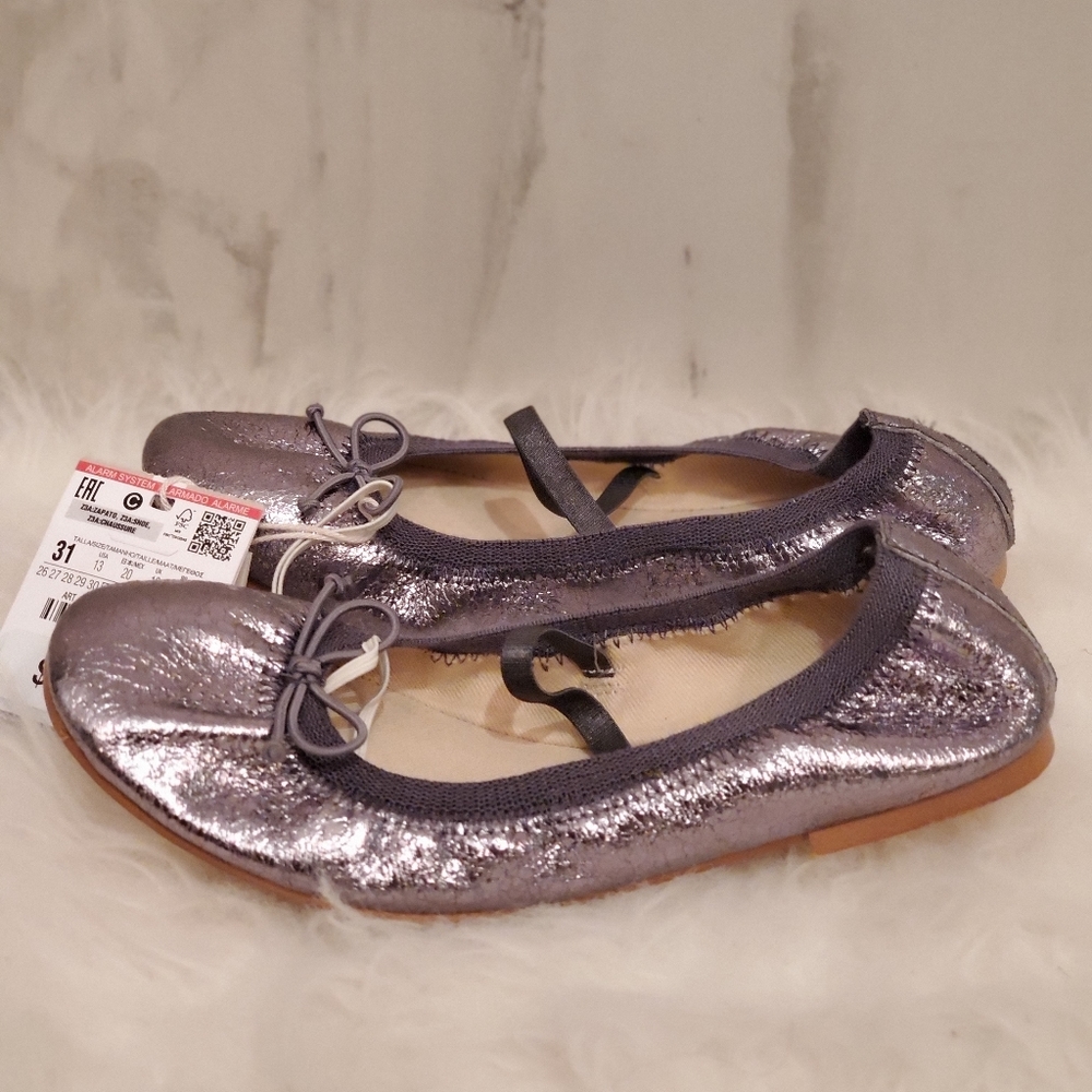 NWT Girls Zara Silver Ballet Flats
